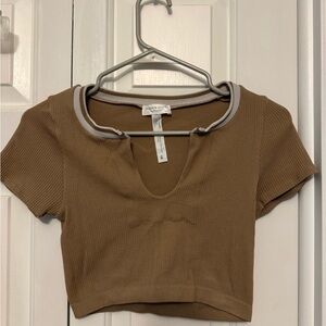 Altar'd State Brown Cut Out Crop Blouse
